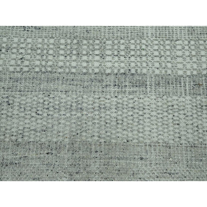 10'2"X10'2" Gray Hand Knotted Rug Distressed & Oxidized Grass Design Wool