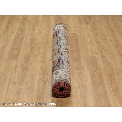 6'1"X9'2" Red Antiqued Fine Heris Re-Creation Hand Knotted 100% Wool Rug