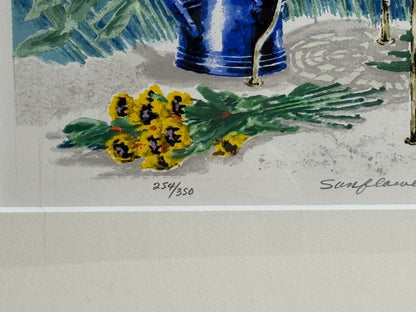 Helen Paul "Sunflower Patch" Signed Limited Edition Print Lithograph Cat Garden