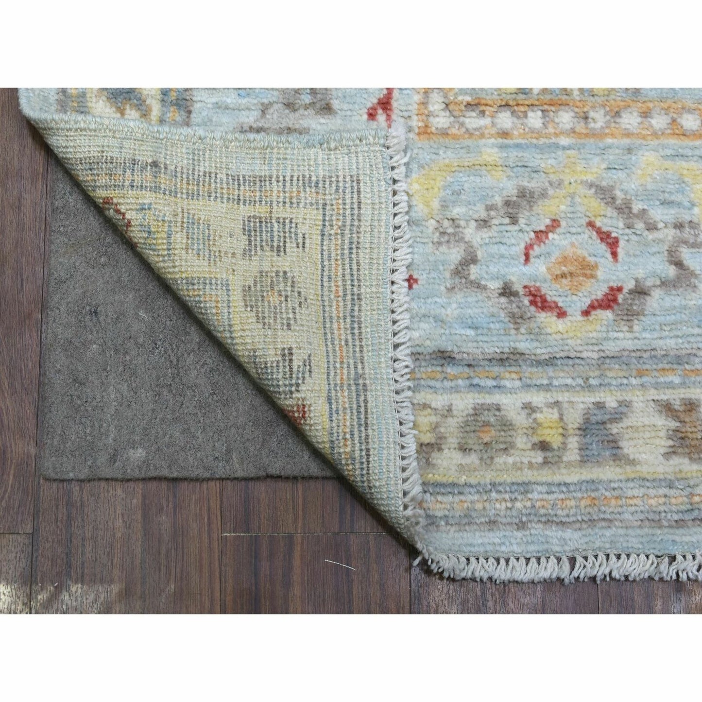 6'2"X9'5" Blue Afghan Angora Oushak Hand Knotted Pure Wool Oriental Rug