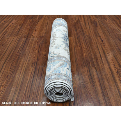 2'8"X9'1" Ivory Hand Knotted Vintage Look Kazak Wool Tribal Runner Rug