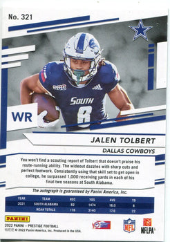 Jalen Tolbert 2022 Panini Prestige Football Cracked Ice Autographed Card /10