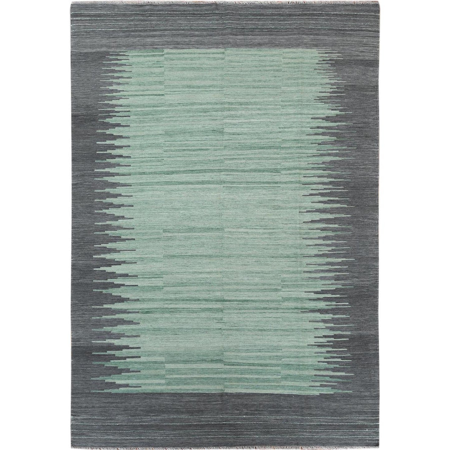 6'1"X9'1" Light Green Flat Weave Kilim Hand Woven Wool Reversible Rug