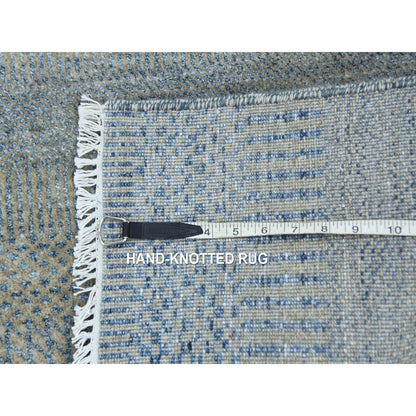 2'7"X16'4" Blue Wool And Silk Hand Knotted Modern Xl Runner Rug