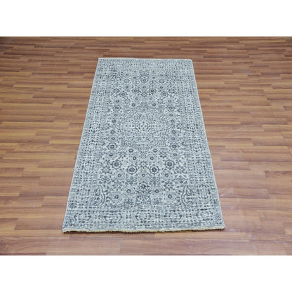 3'X5'3" White Mamluk Dynasty Design Undyed Wool Hand Knotted Oriental Rug