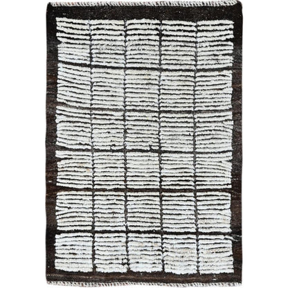 2'1"x2'8" White Moroccan Weave with Box Design Wool Hand Knotted Mat Rug