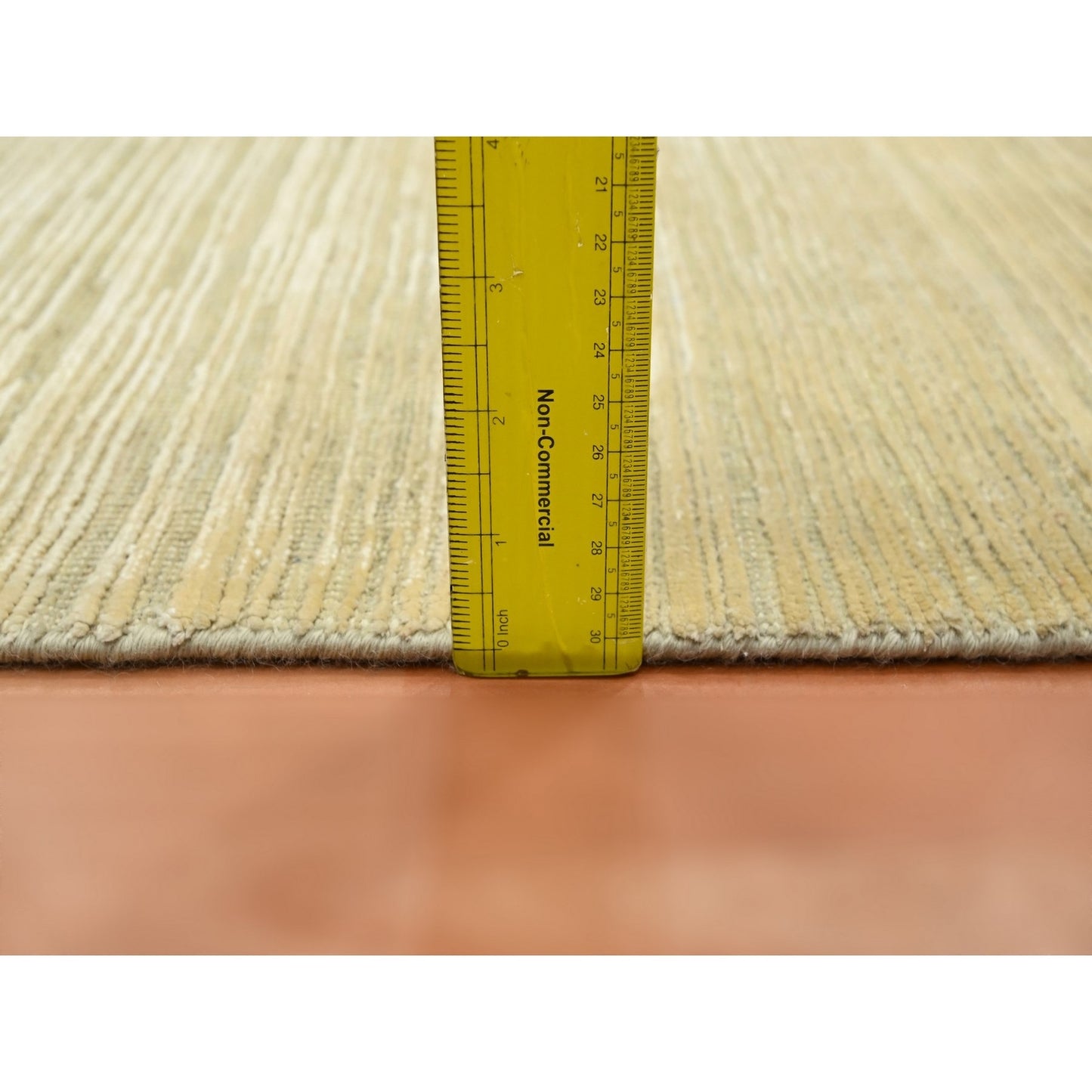 2'X3' Beige Plain Line Design Silk & Oxidized Wool Hand Knotted Mat Rug