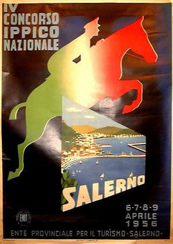 Concorso Ippico Nazionale Salerno 1956 Horse Jumping Poster