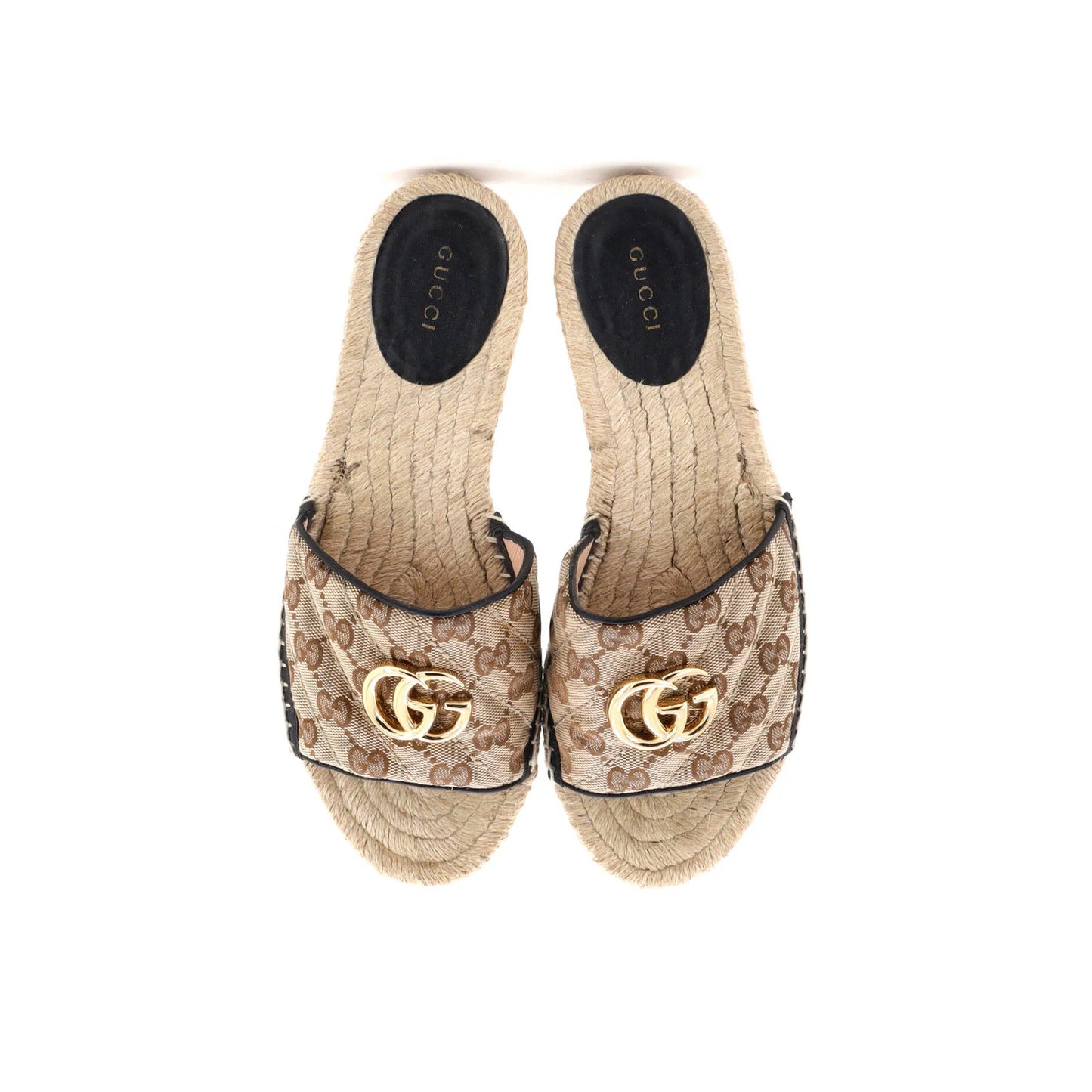 Gucci Women'S Gg Marmont Espadrilles Slide Sandals Diagonal Quilted Gg Canvas