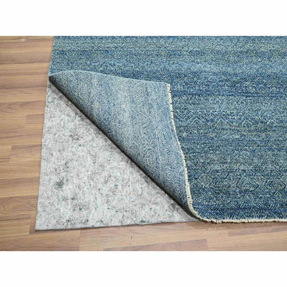 9'X12'1" Yale Blue Geometric Diamond Design Pure Wool Hand Knotted Rug