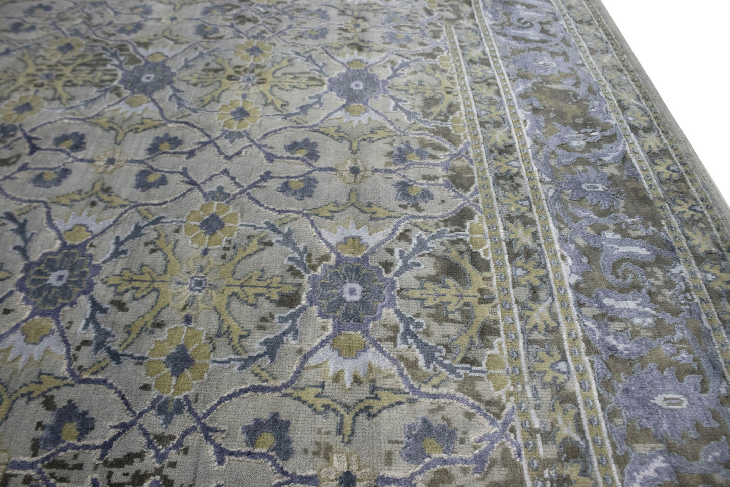 Modern handmade oriental rug distressed floral carpet 8x10 ft