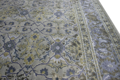 Modern handmade oriental rug distressed floral carpet 8x10 ft