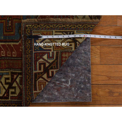 3'10"X5'7" Crimson Red Antique Caucasian Kazak 100% Wool Hand Knotted Rug