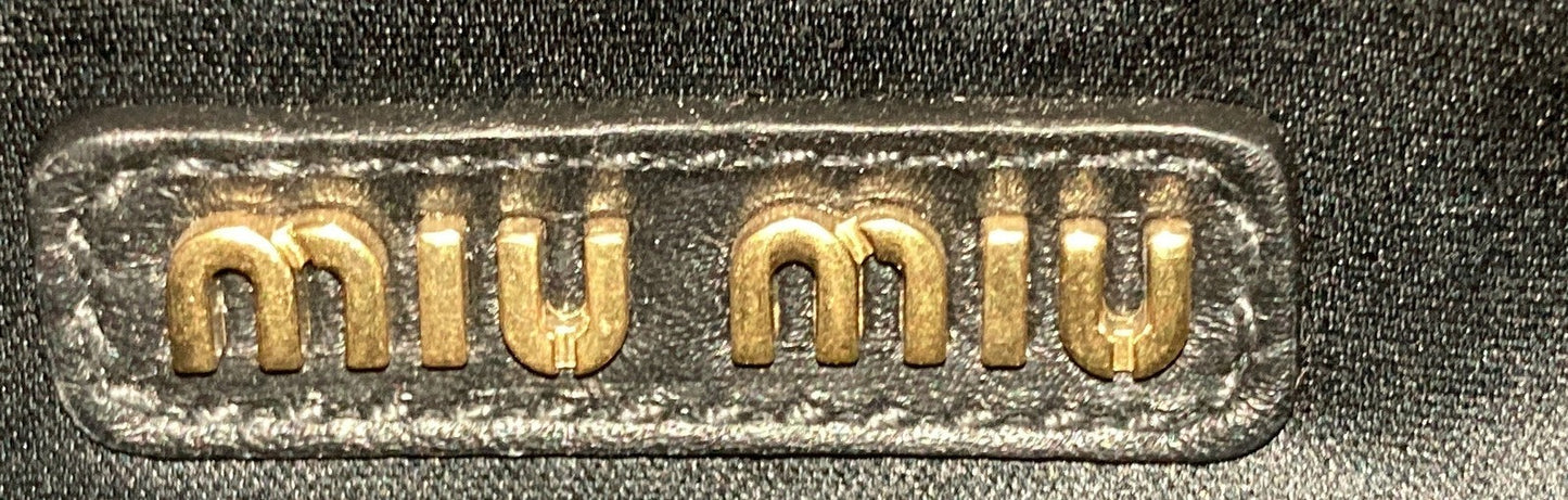 Leather Miu Logo Embossed Camera Bag