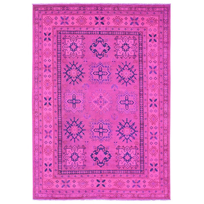 6'X8'6" Pink Overdyed Kazak Geometric Pattern Hand Knotted 100% Wool Rug