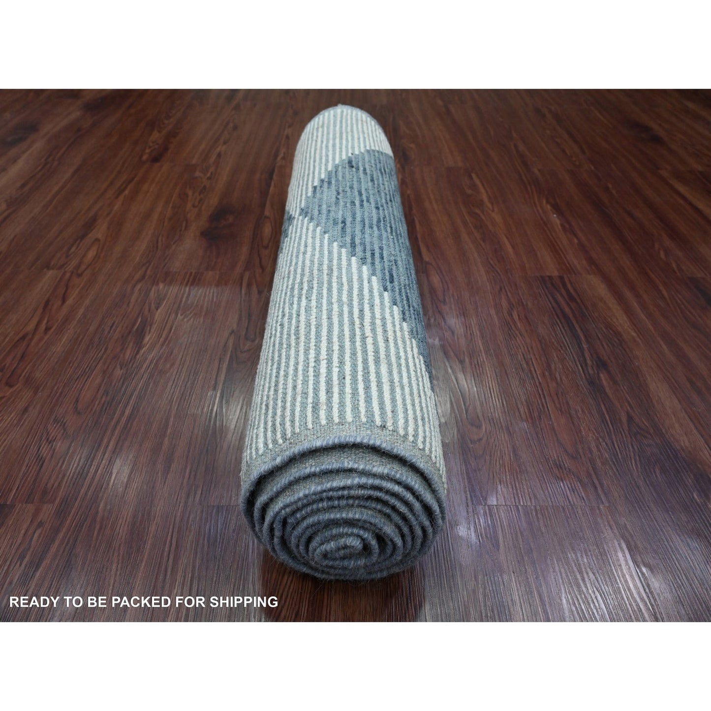 2'9"X10'3" Blue Moroccan Weave Geometric Hand Knotted All Wool Runner Rug