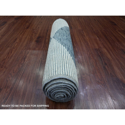 2'9"X10'3" Blue Moroccan Weave Geometric Hand Knotted All Wool Runner Rug