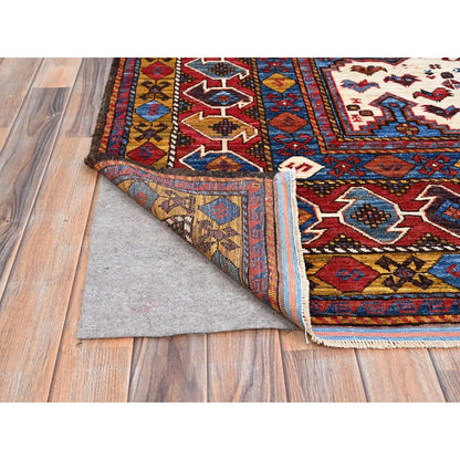 8'4"X9'3" Navajo White Turkish Knot Design Wool Hand Knotted Oriental Rug