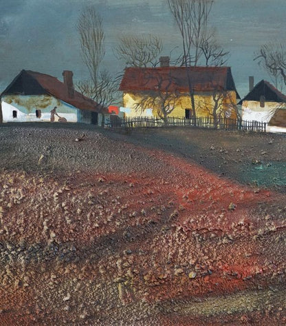 Csiks Andrs 1974 Original Hungarian Landscape Oil Painting "Napos Id?" Signed