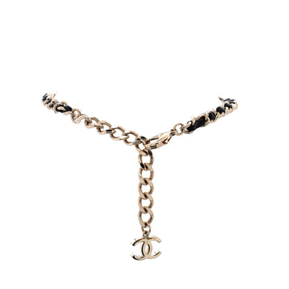 Chanel Crystal Cc Double Chain Choker Necklace Metal With Crystal And Leather
