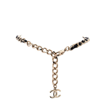 Chanel Crystal Cc Double Chain Choker Necklace Metal With Crystal And Leather