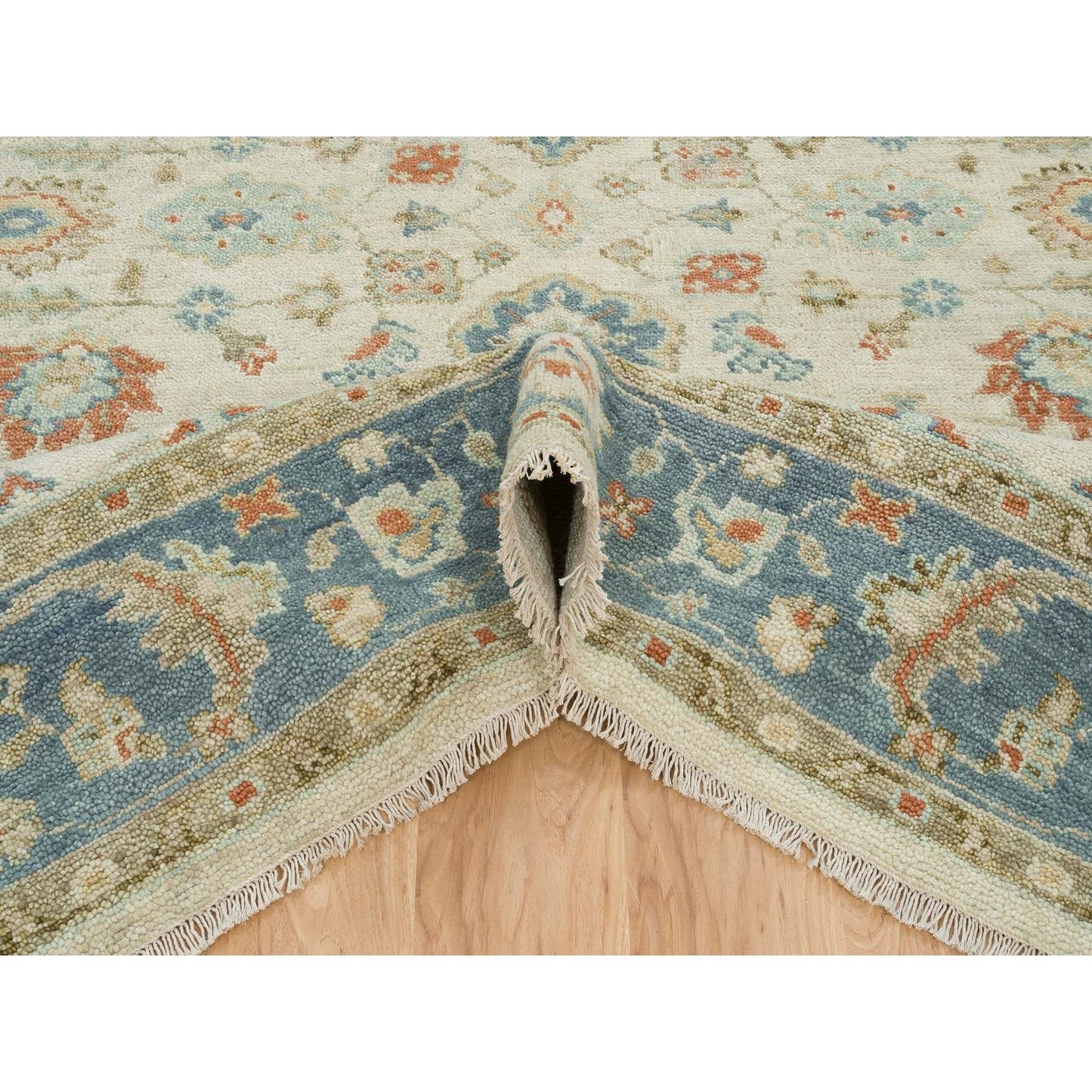 8'1"X10' Light Cream Oushak Design Pure Wool Hand Knotted Oriental Rug