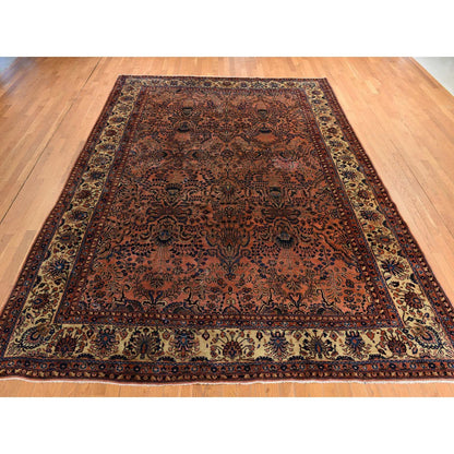 9'10"X13'7" Coral Salmon Antique Zoroastrian Pure Wool Hand Knotted Rug