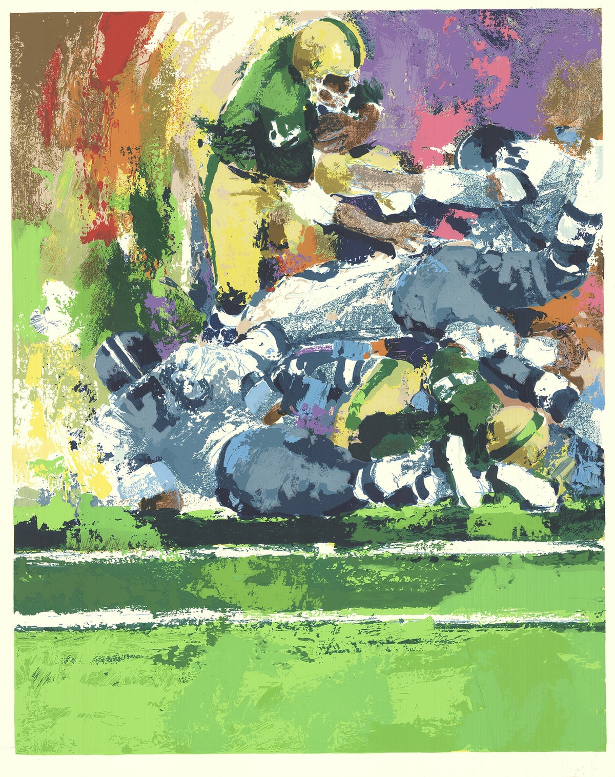 WAYLAND MOORE Quarterback Sneak 31" x 25" Serigraph 1977 Contemporary Red Green