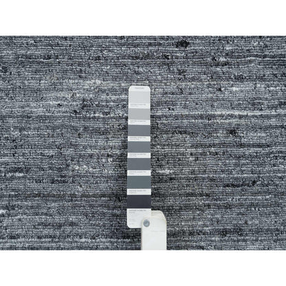 10'1"X10'1" Gray Soft Wool Hand Loomed Modern Striae Design Square Rug