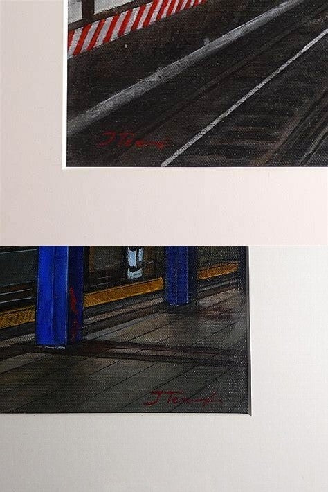 Janet Ternoff USA NYC Subway Station Oil Paintings on Canvas Framed Set