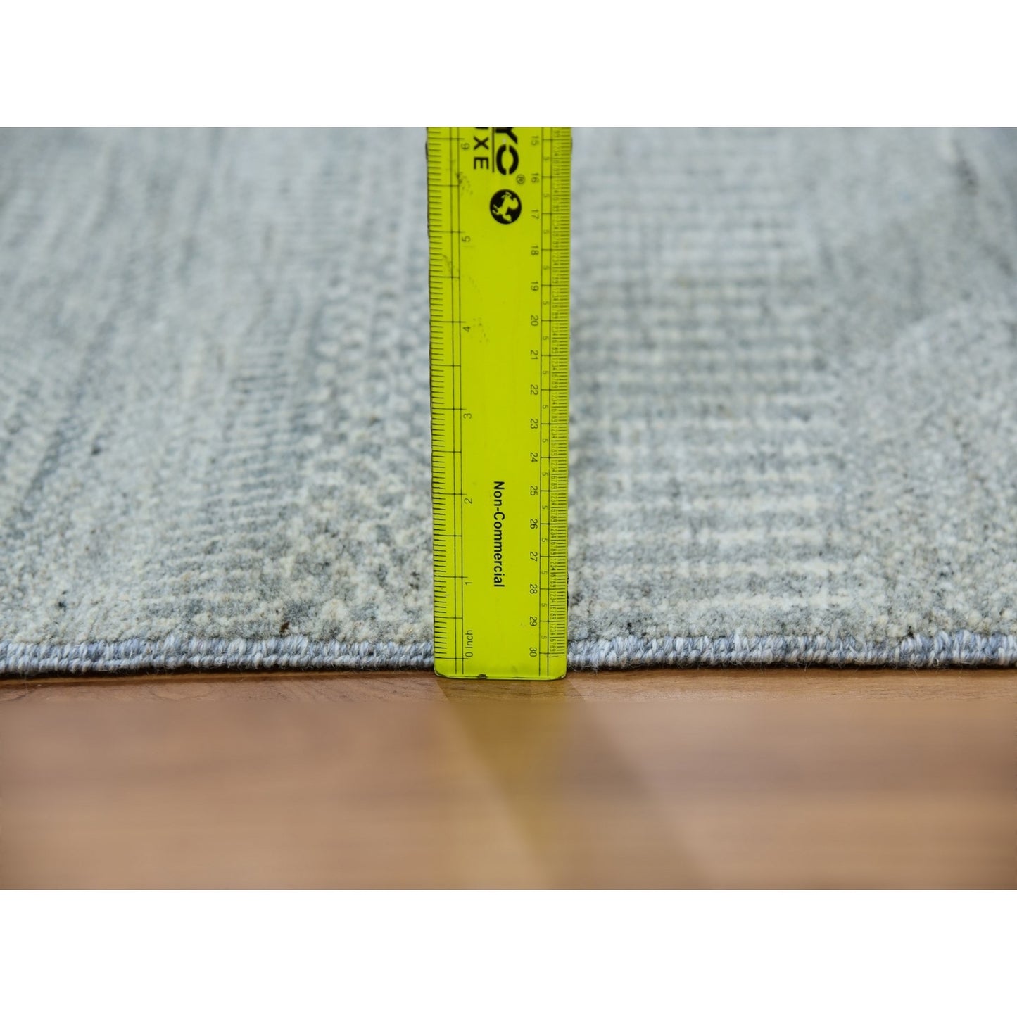 2'6"X12'4" Dorian Gray Grass Design Undyed Wool Hand Knotted Runner Rug