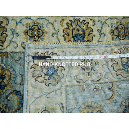 2'6"X25'8" Cerulean Blue Pure Wool Hand Knotted Shah Abbas Xl Runner Rug