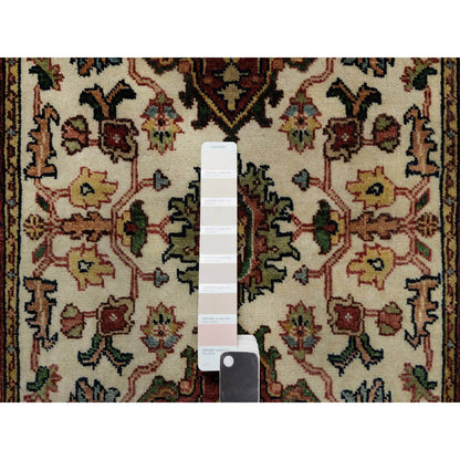 2'7"X6'2" White Wool Antiqued Heris Re-Creation Hand Knotted Runner Rug