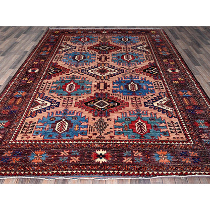 8'3"X10'6" Peach Afghan Caucasian Design Revival Hand Knotted Soft Wool Rug