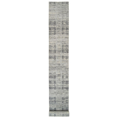 2'7"X23'8" Gray Wool Hand Knotted Modern Design Xl Runner Rug