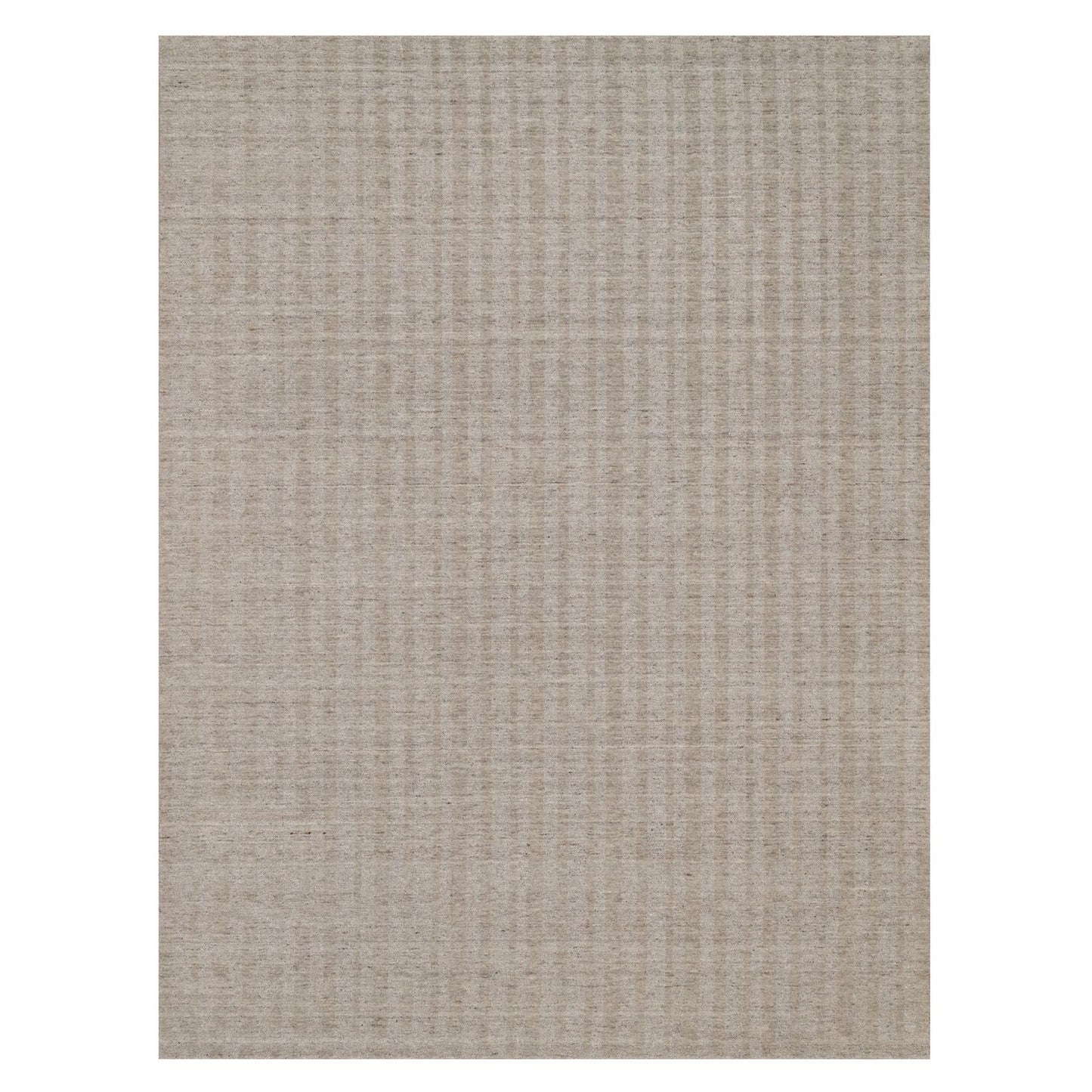 9'X12' Light Brown Vertical Stripes Design Natural Wool Hand Loomed Rug