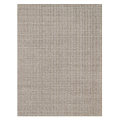 9'X12' Light Brown Vertical Stripes Design Natural Wool Hand Loomed Rug