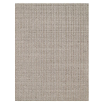 9'X12' Light Brown Vertical Stripes Design Natural Wool Hand Loomed Rug