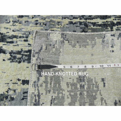 Rug 2'7"x12'2" Gray Wool and Silk Denser Weave Hand Knotted Runner