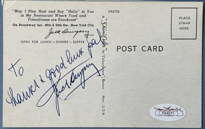 Jack Dempsey Autographed Post Card (Jsa)
