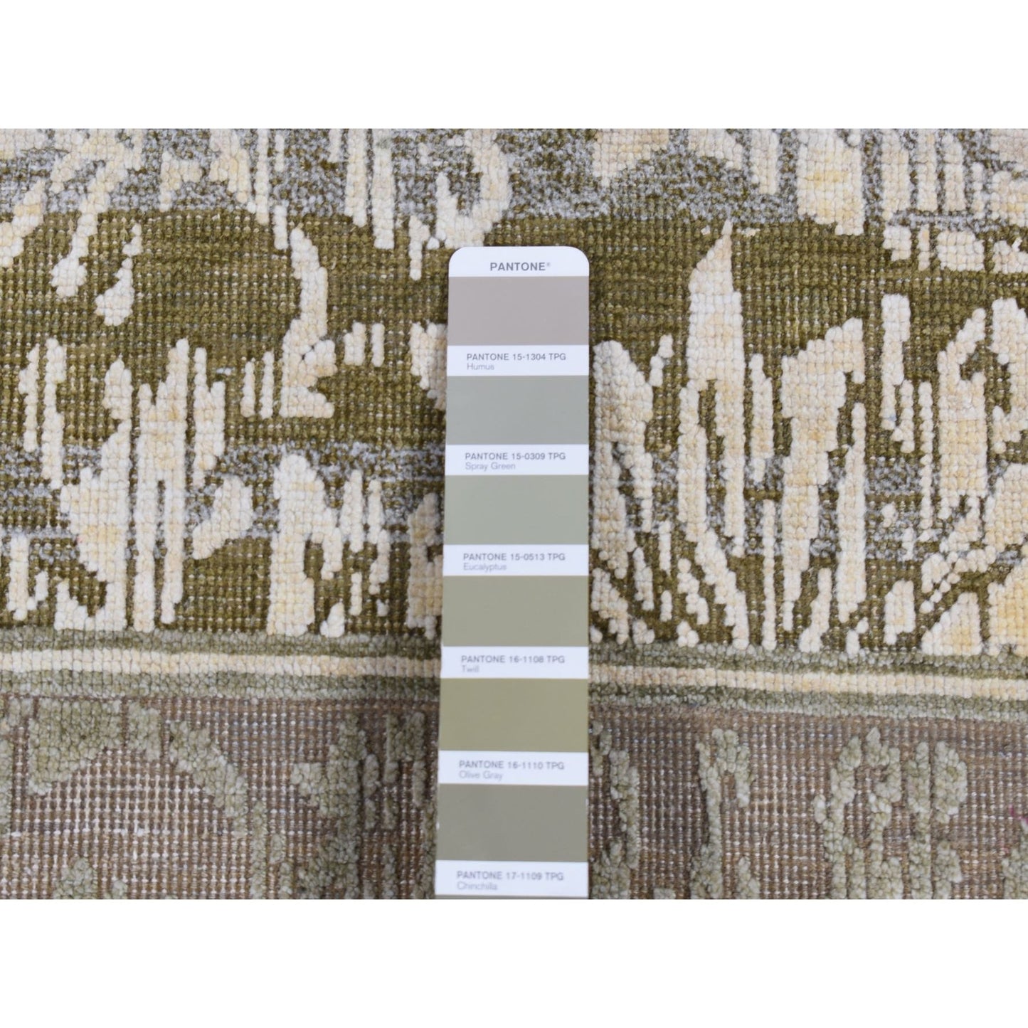 8'9"X12'1" Green Silk With Wool Abrash Artistic Motifs Hand Knotted Rug