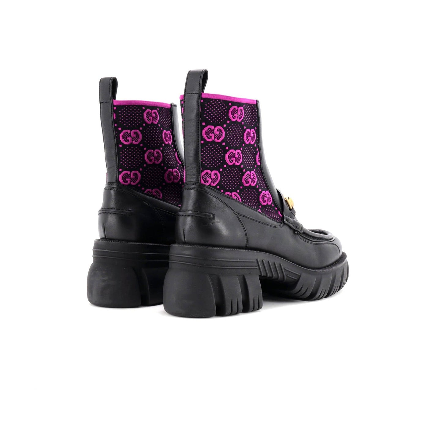 Gucci Women'S Quebec Horsebit Chelsea Boots Leather With Gg Elastic