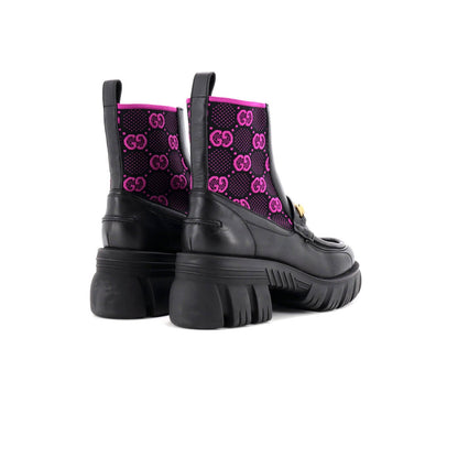 Gucci Women'S Quebec Horsebit Chelsea Boots Leather With Gg Elastic