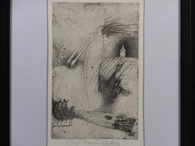 Veronika Paleckova "Peacock And Figure" Signed Etching Limited 30 Framed Art