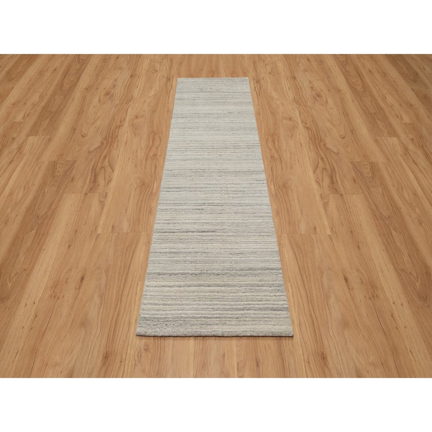 2'5"X8' Beige Plain Modern Design Undyed Pure Wool Hand Loomed Runner Rug
