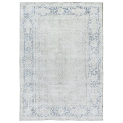 7'X10' Ivory Hand Knotted Vintage Farsian Karman Worn Wool Rug