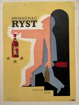 Rare Vintage 1943 Lithograph By Raymond Savignac  Armagnac Ryst Poster France