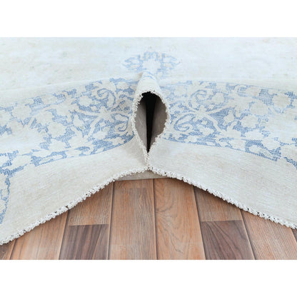 9'7"X13'10" Blue Hand Knotted Wool Distressed Shabby Chic Old Farsian Rug