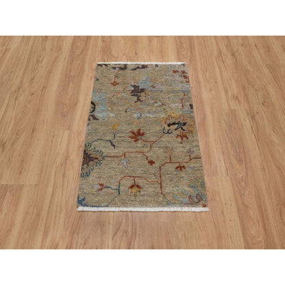 2'1"X3'1" Oak Brown Broken Pattern Oushak Design Wool Hand Knotted Rug