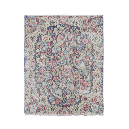 1'6"X2' Blue Wool Old And Worn Zoroastrian Karman Hand Knotted Mat Rug